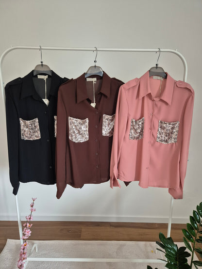 Camicia con tasche pailettes
