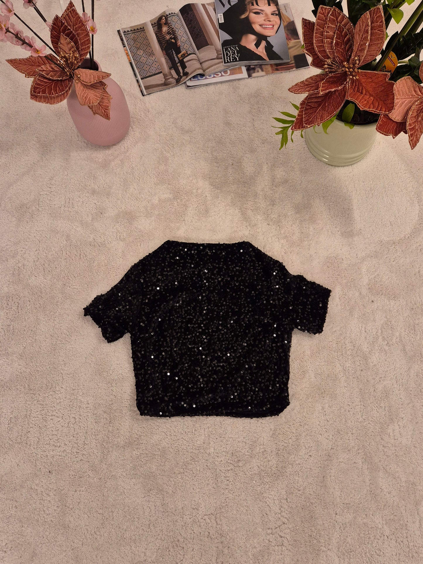 Maglia crop con pailettes
