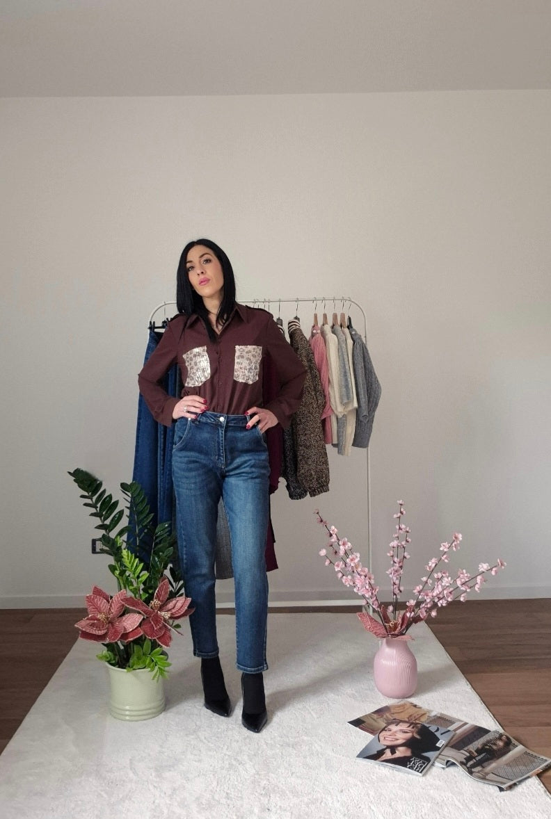 Camicia con tasche pailettes