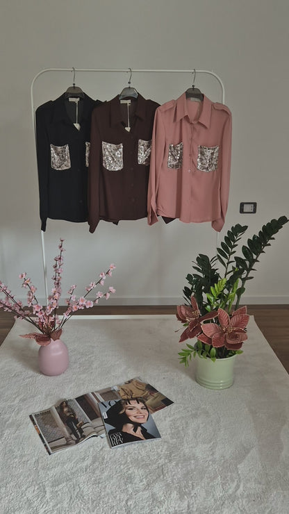 Camicia con tasche pailettes